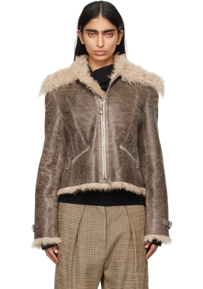 Acne Studios Brown Cracked Shearling Jacket