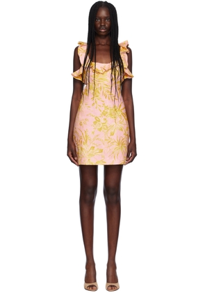 ZIMMERMANN Pink & Yellow Ruffled Midi Dress