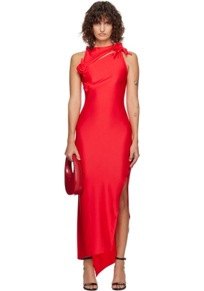 Coperni Red Asymmetric Flower Maxi Dress