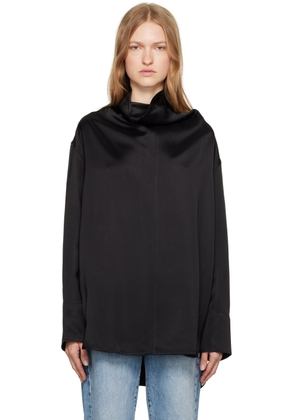 TOTEME Black Funnel Neck Satin Blouse