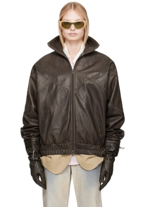 Acne Studios Brown Embossed Logo Leather Jacket