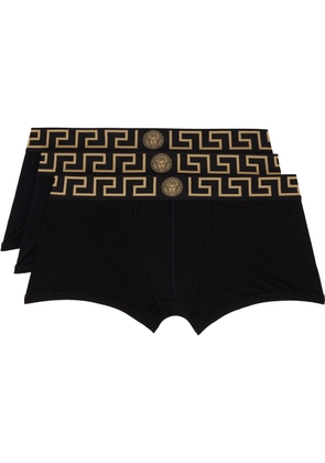 Versace Underwear Three-Pack Black Greca Border Boxer Briefs