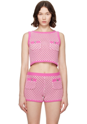 Versace Pink & White Crochet Boxy Knit Top