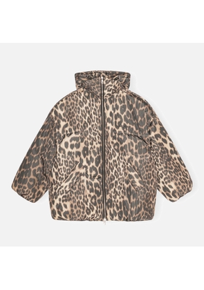 Ganni Leopard-Print Shell Puffer Jacket - S,M