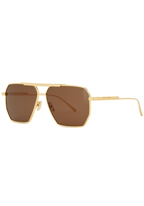 Bottega Veneta Gold-tone Aviator-style Sunglasses, Sunglasses, Metal
