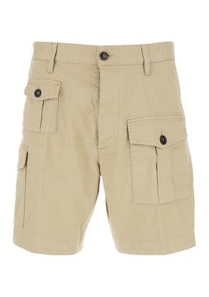 Dsquared2 Beige Bermuda With Asymmetric Cargo Pockets And Belt Loops In Cotton Man