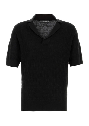 Dolce & Gabbana Black Stretch Silk Blend Polo Shirt