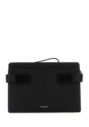 Ferragamo Black Leather Clutch