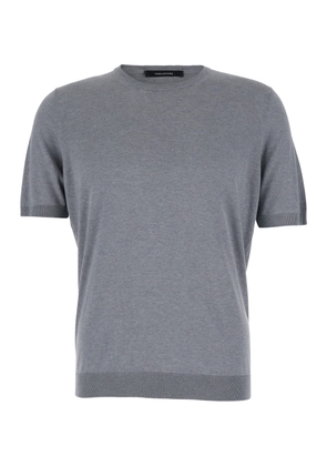 Tagliatore Grey Crewneck T-shirt With Ribbed Edges In Cotton Man
