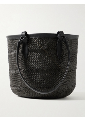 Hunting Season - Small Leather-trimmed Woven Iraca Tote - Black - One size