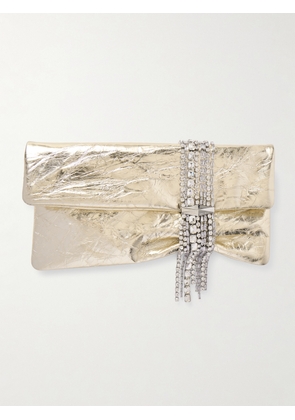 Jimmy Choo - Zandra Embellished Metallic Crinkled-leather Clutch - Silver - One size