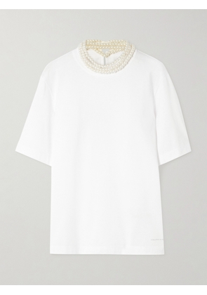 CARVEN - Faux Pearl-embellished Cotton-jersey T-shirt - White - x small,small,medium,large,x large