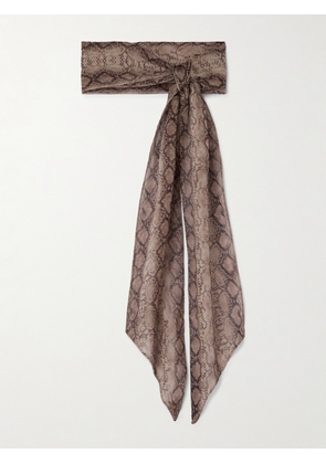 SAINT LAURENT - Snake-print Silk-chiffon Scarf - Brown - One size