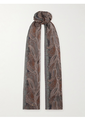 SAINT LAURENT - Paisley-print Silk-chiffon Scarf - Gray - One size