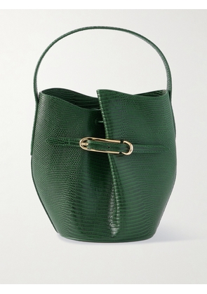 Liffner - Belted Lizard-effect Leather Bucket Bag - Green - One size