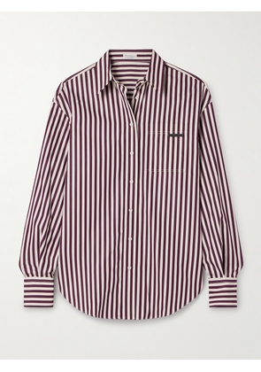 Brunello Cucinelli - Bead-embellished Striped Cotton-sateen Shirt - Purple - xx small,x small,small,medium,large,x large
