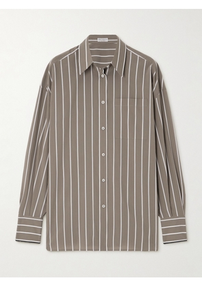 Brunello Cucinelli - Bead-embellished Striped Cotton-blend Poplin Shirt - Brown - xx small,x small,small,medium,large,x large,xx large