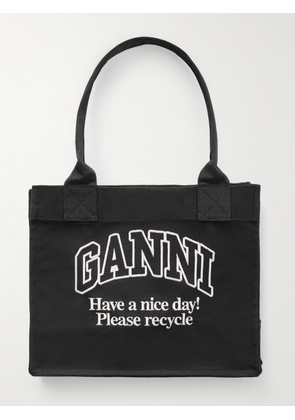 GANNI - Embroidered Canvas Tote - Black - One size