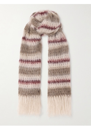Brunello Cucinelli - Fringed Striped Mohair-blend Scarf - Brown - One size