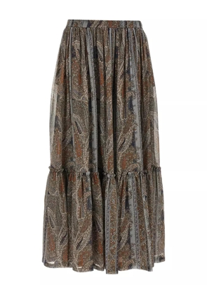 Saint Laurent paisley-print ruffled skirt - Grey