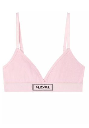 Versace logo-patch cotton-blend bra - Pink