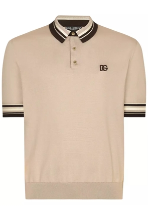 Dolce & Gabbana logo-embroidery silk polo shirt - Neutrals