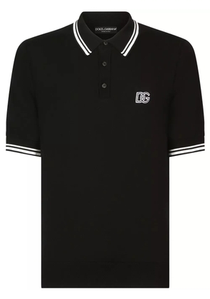 Dolce & Gabbana logo-embroidered stripe-detail polo shirt - Black