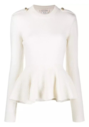 Alexander McQueen ribbed-knit peplum-hem jumper - White