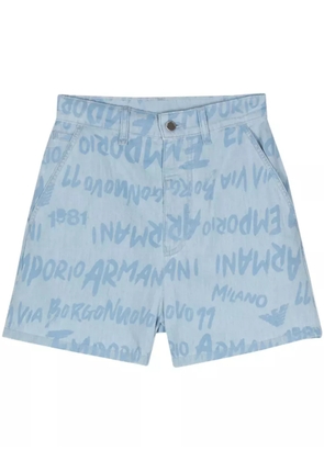 Emporio Armani logo-print chambray shorts - Blue