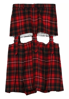 Black Comme Des Garçons tartan pleated midi skirt - Red