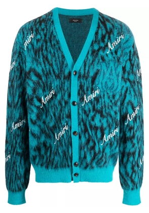 AMIRI logo-print knitted cardigan - Blue