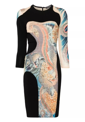 Alexander McQueen Japanese-style print mini dress - Black