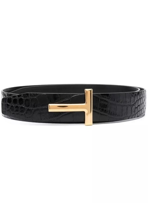 TOM FORD crocodile-embossed shiny leather belt - Black