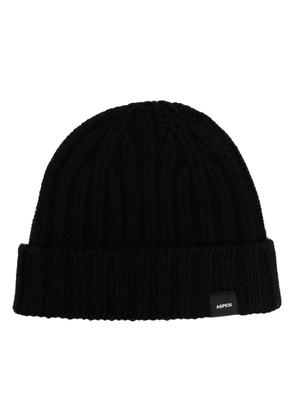 ASPESI logo-patch ribbed beanie - Black