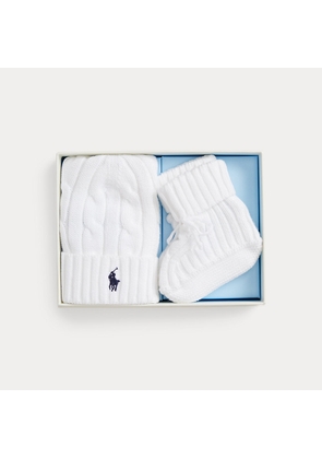 Cable-Knit Cotton Beanie & Bootie Set