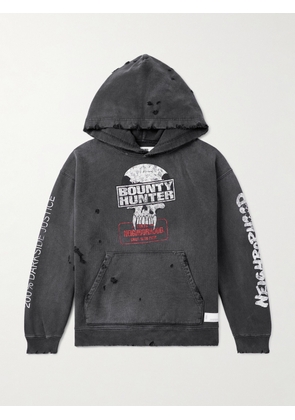 Neighborhood - Bounty Hunter Savage Distressed Printed Cotton-Jersey Hoodie - Men - Black - S