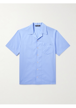 Dolce&Gabbana - Camp-Collar Logo-Embroidered Cotton-Poplin Shirt - Men - Blue - EU 37