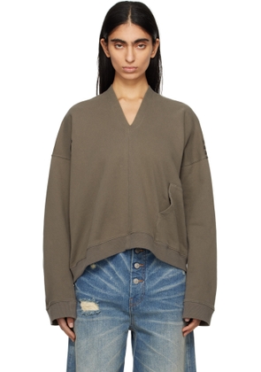 MM6 Maison Margiela Brown V-Neck Logo Sweatshirt