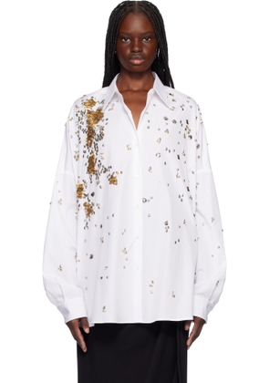Dries Van Noten White Beaded Oversized Shirt