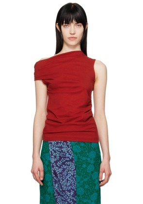 Dries Van Noten Red Off-Shoulder Jersey Tank Top