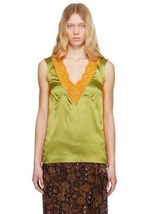Dries Van Noten Khaki & Orange Silk Lace Tank Top