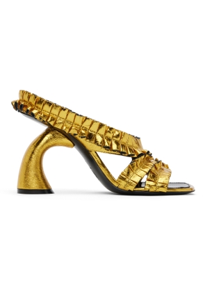 Dries Van Noten Gold Ruffled Heeled Sandals