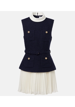Self-Portrait Belted boucle and chiffon minidress