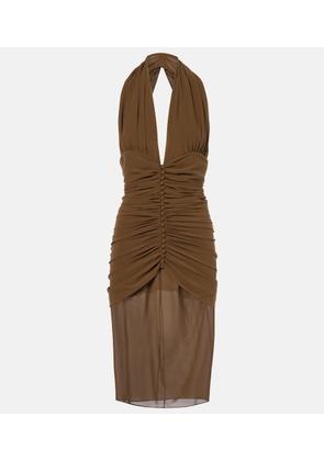 Saint Laurent Ruched silk crepe midi dress