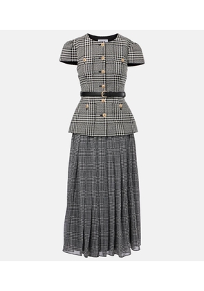 Self-Portrait Belted houndstooth pleated midi dress