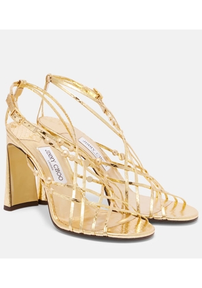 Jimmy Choo Felice 95 beaded metallic leather sandals