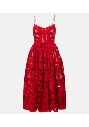 Self-Portrait Bow lace linen and cotton midi dress