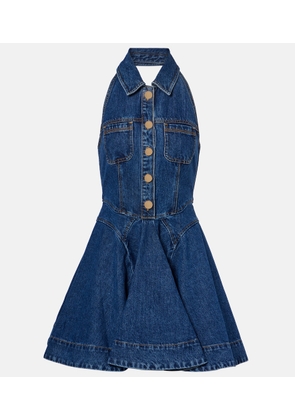 Self-Portrait Flared denim midi dress