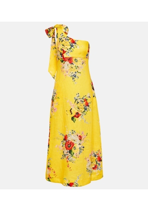 Zimmermann One-shoulder floral linen midi dress