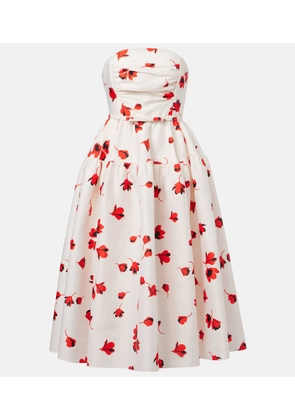 Self-Portrait Floral ruched taffeta midi dress